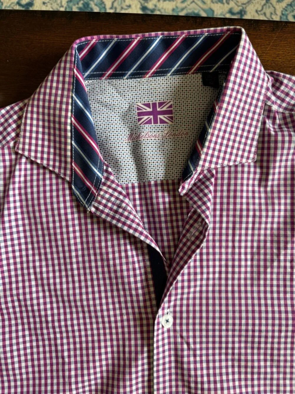 Michelsons London Purple Gingham Check Pattern Dress Shirt Long Sleeve Medium - Picture 7 of 7